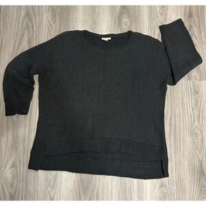 Eileen Fisher Womens Large Black Chunky Knit High Low Boxy Pullover Sweater L/G